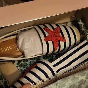 Kate Spade Navy and White Espadrilles with Red Starfish